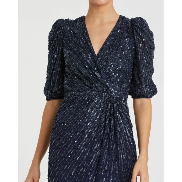 Mac Duggal Size 14 Navy Blue 5578 Sequined Short Sleeve Cocktail Evening Dress - Picture 2 of 11